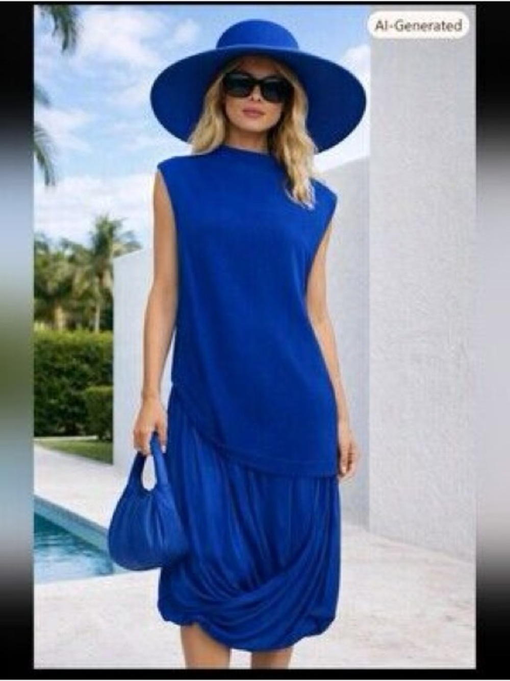 Zara Cobalt Blue Sleeveless Midi Dress with Draped Skirt